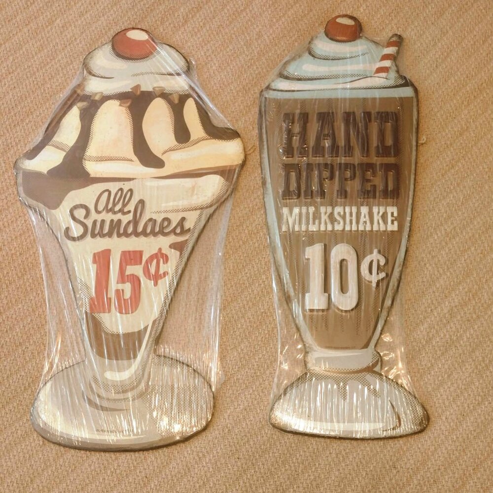 Lot of 2 New Open Roads Vintage Diner Ice Cream Shop Metal Signs